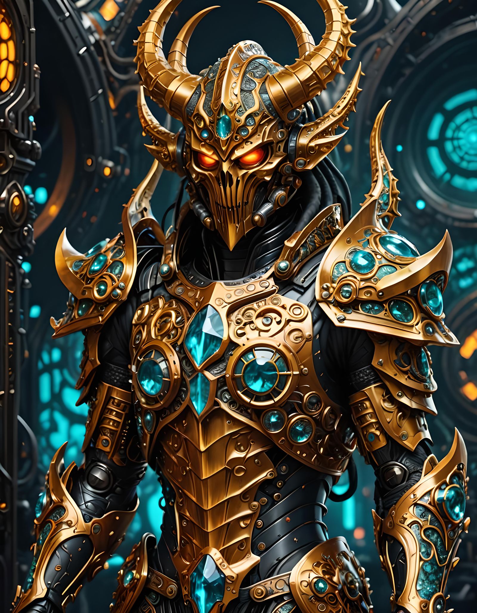 Topaz Tentacle Demon Knight in Retrofuturism Style