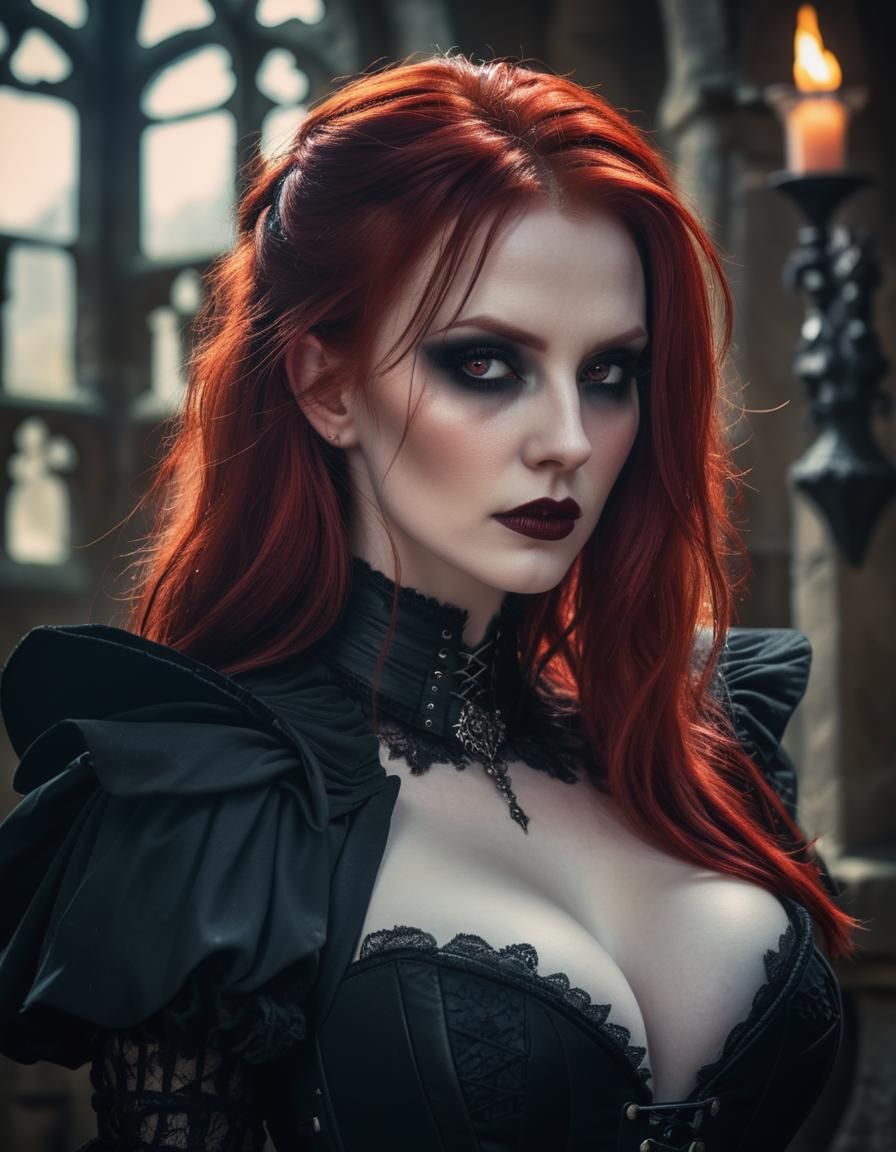 Gothic Vampire Portrait in Ancient Castle