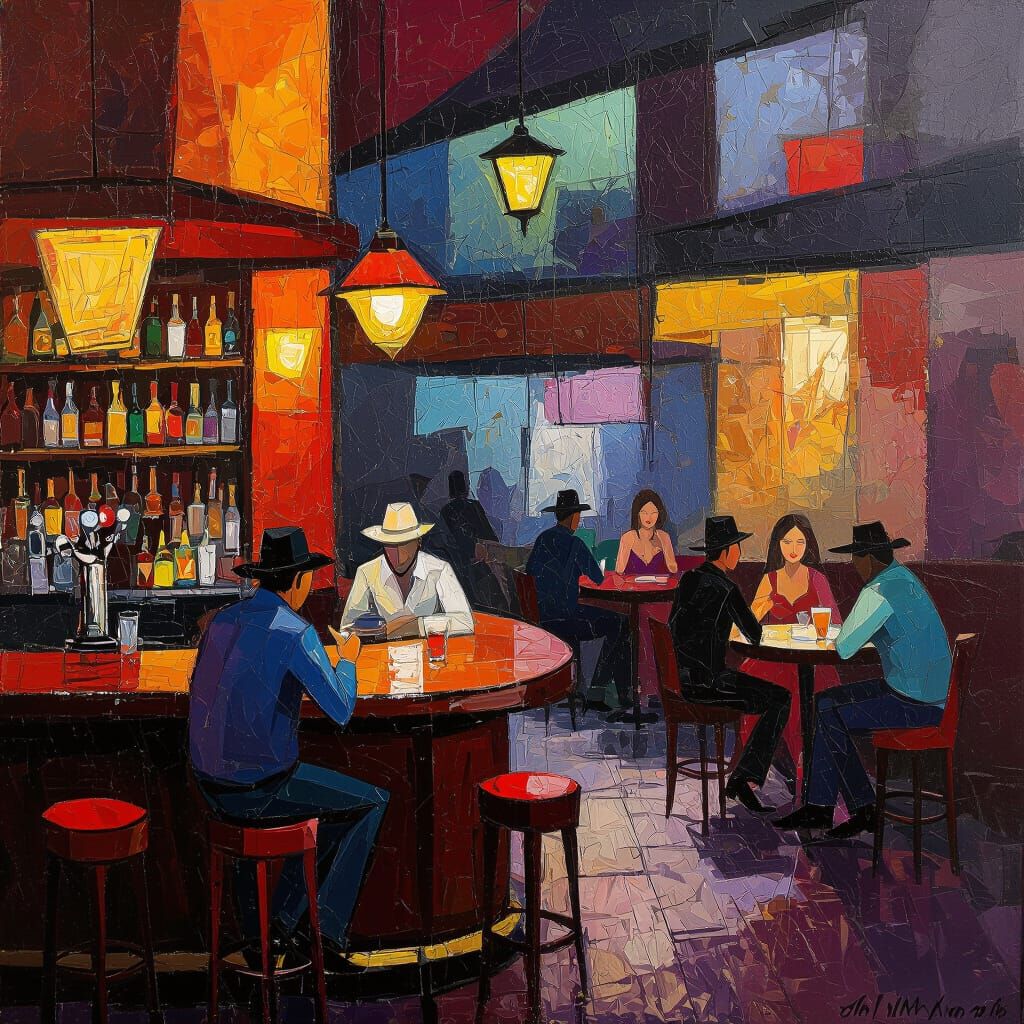 Abstract Honky Tonk Bar Scene in Complementary Colors