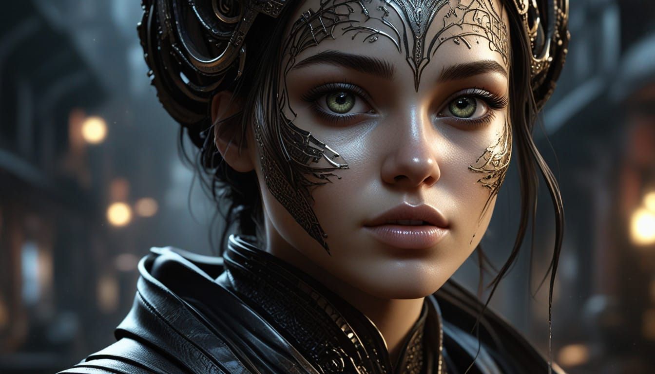 Gothic Woman with Metallic Sheen and Mystical Aura