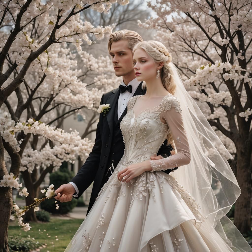 1920s Wedding Portrait in Lush Garden Setting