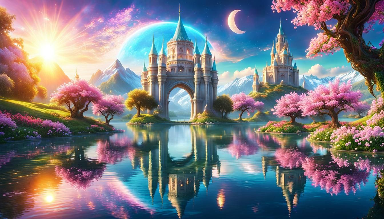 Enchanting Spring Landscape with Fairy Tower