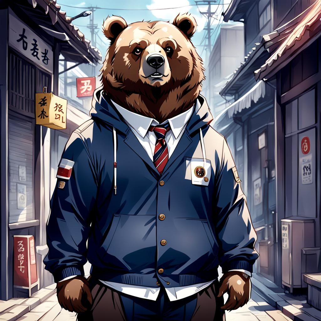 Anthropomorphic Bear in Anime Style