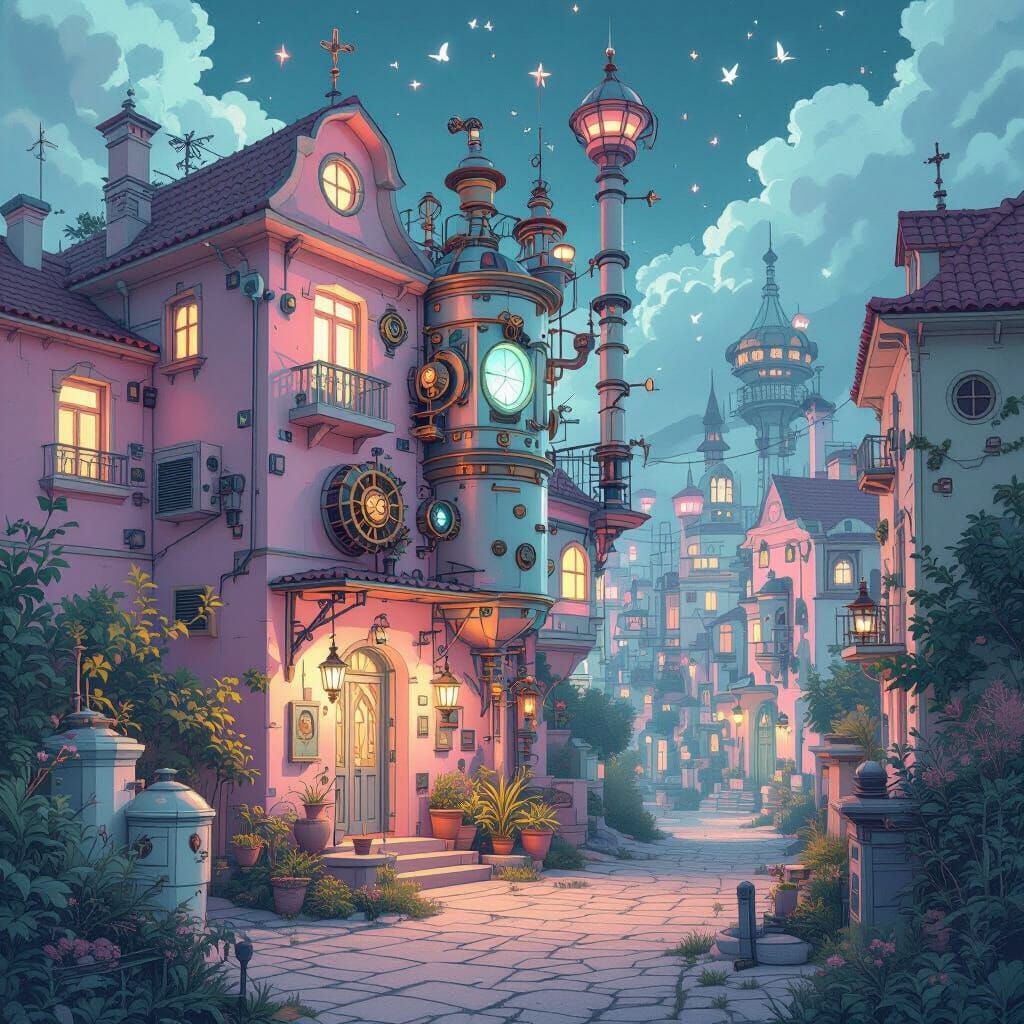 Surreal Dreamcore Apartment Complex with Steampunk Engines