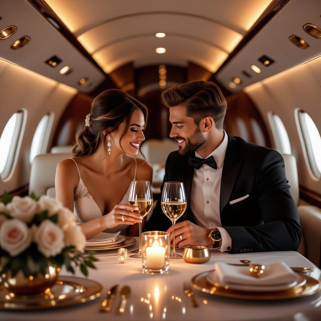 Romantic Private Jet Dinner with Elegant Accents