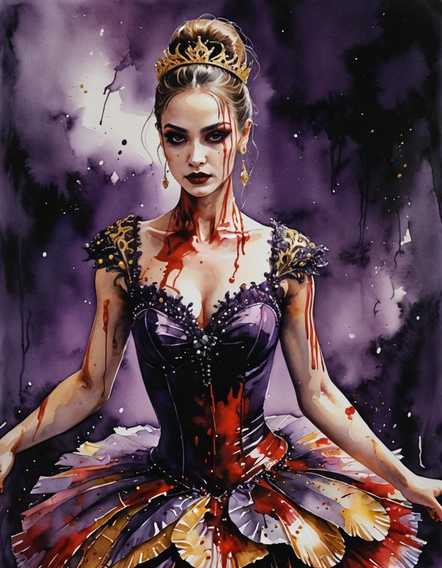 Ballerina Dancing Swan Lake in Watercolor Style