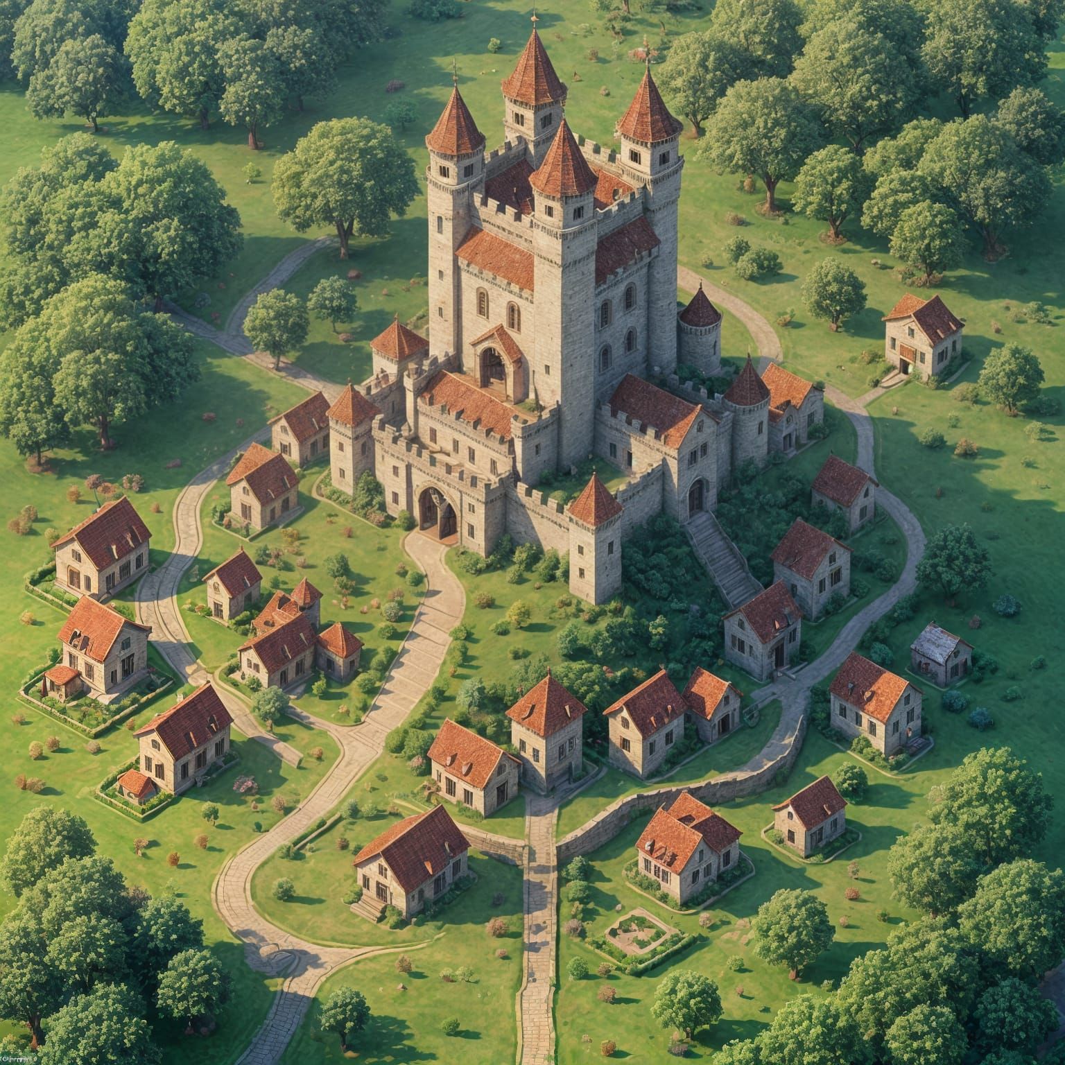 Pixel Art Village Castle Map in Warm Colorful Detail