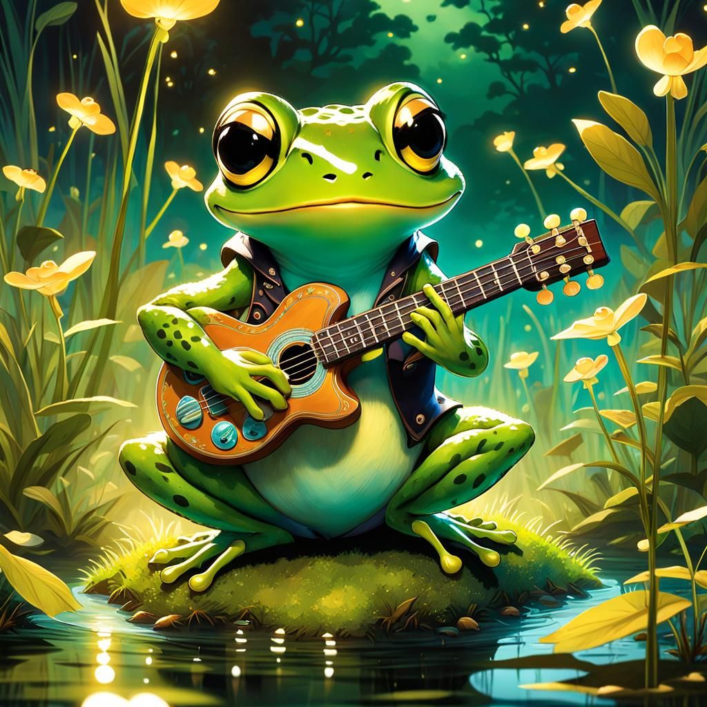 Chibi Frog Musician in Firefly Swamp