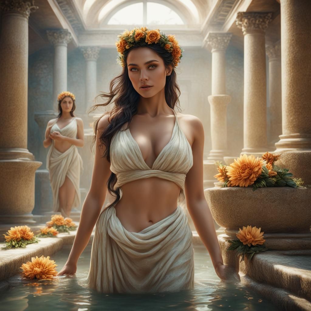 A Roman Young Women in a Roman Bathhouse