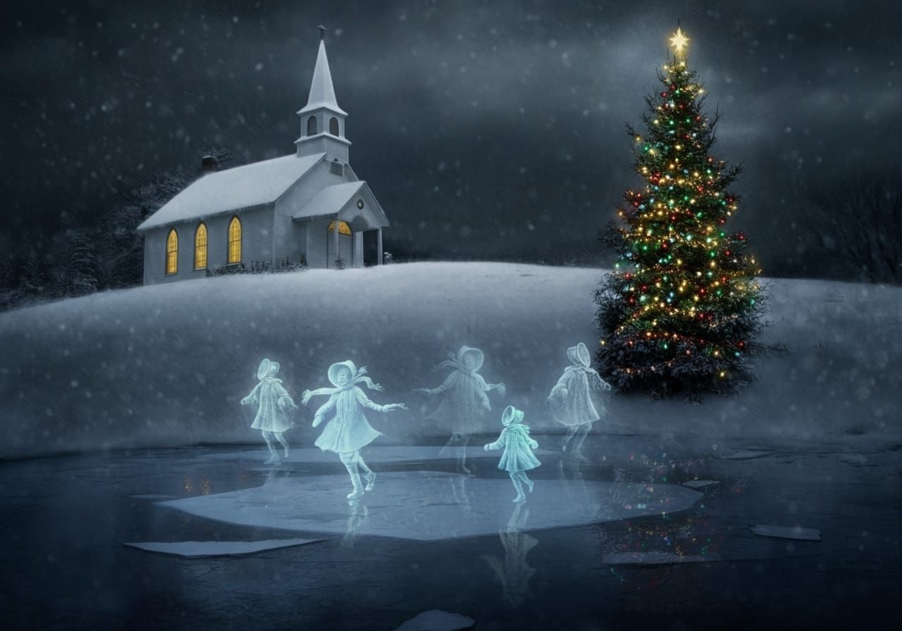 Winter Wonderland Scene with Resilient Country Church and Gh...