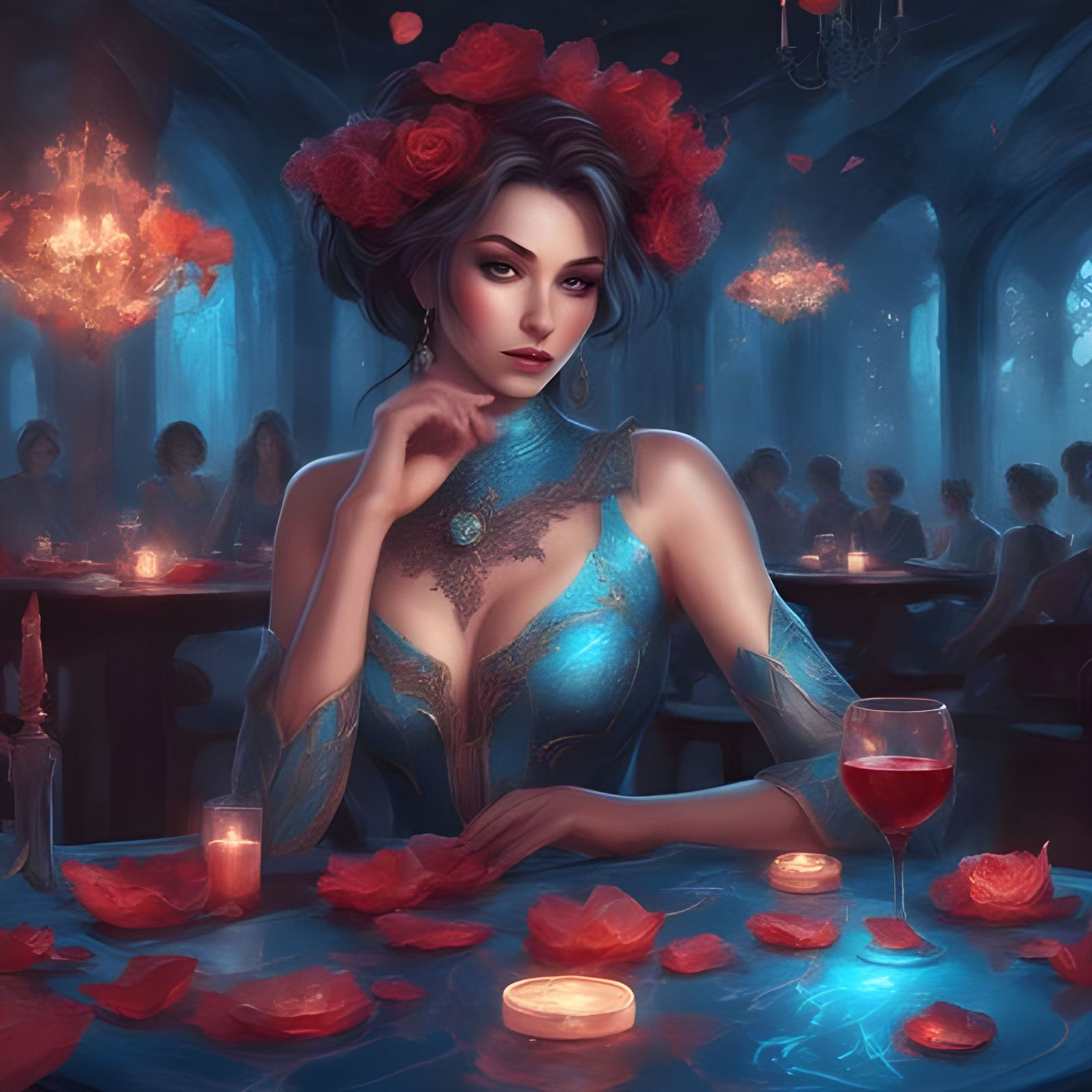 Bioluminescent Goddess in Velvet Lingerie Portrait