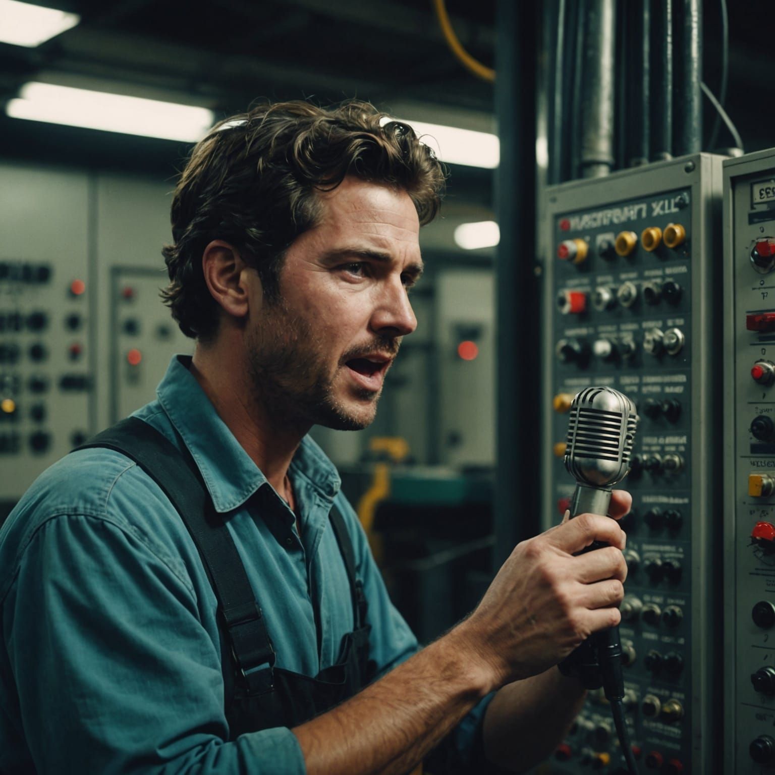 Factory Worker's Industrial Serenade: A Cinematic Still