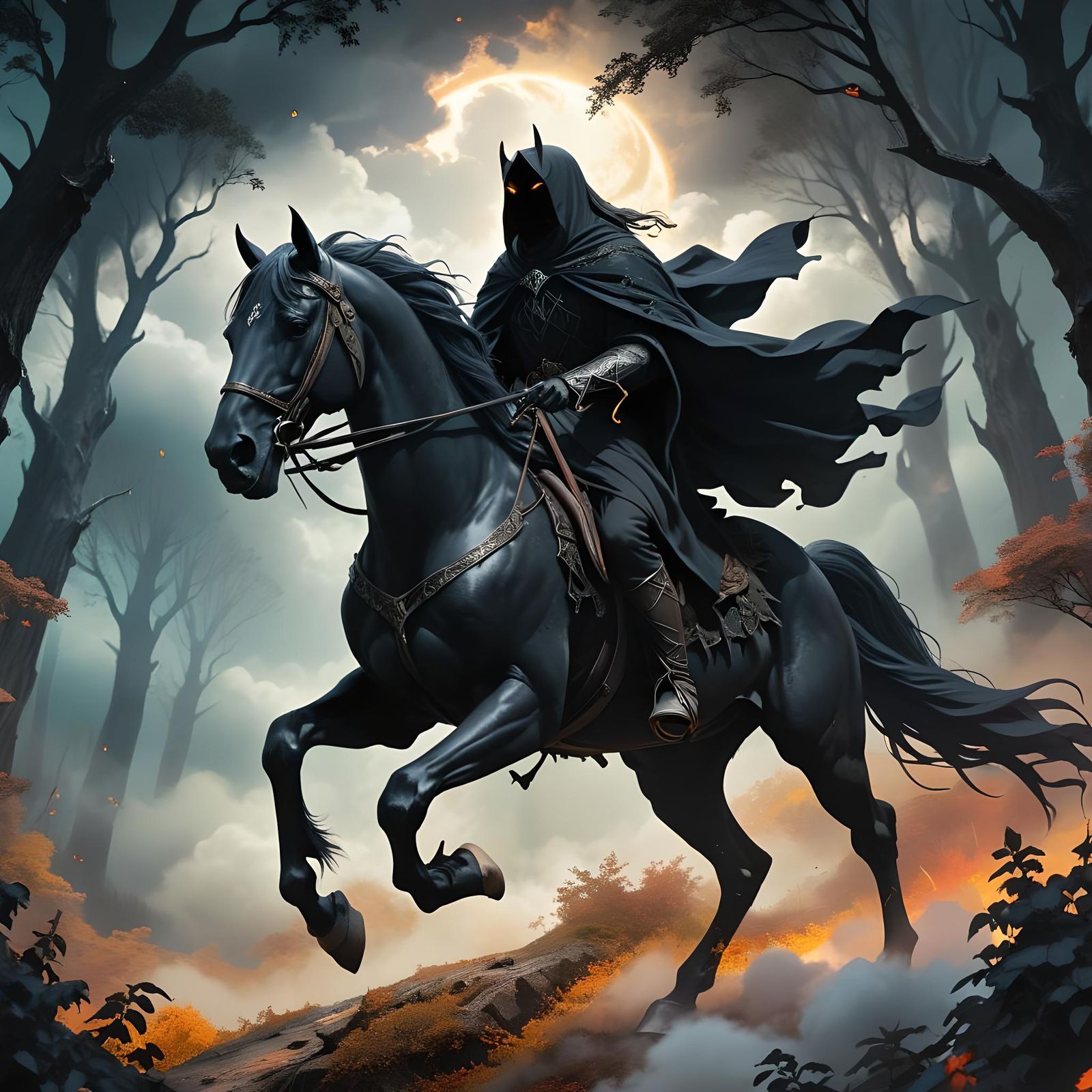 Dark Fantasy Horseman in Anime Style