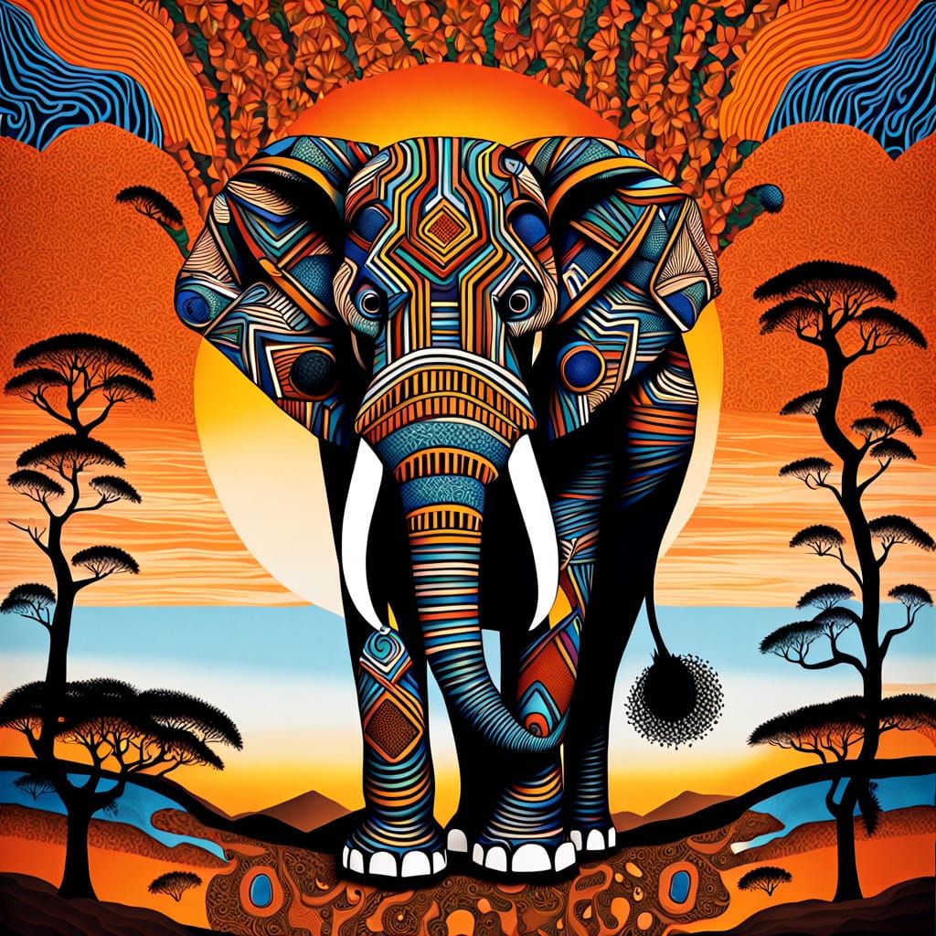 Surreal African God Unites Lion and Elephant in Vibrant Land...