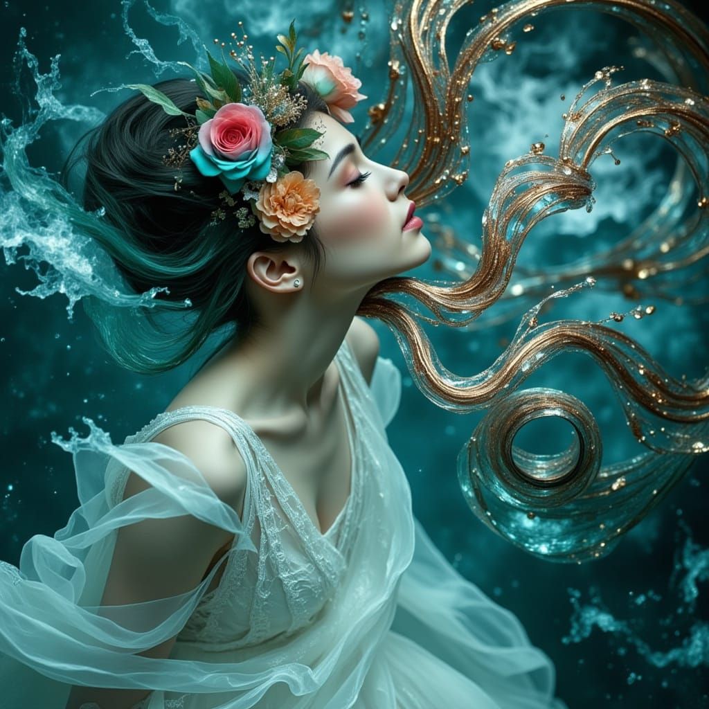 Woman with Roses and Tentacles in Dark Surrealism
