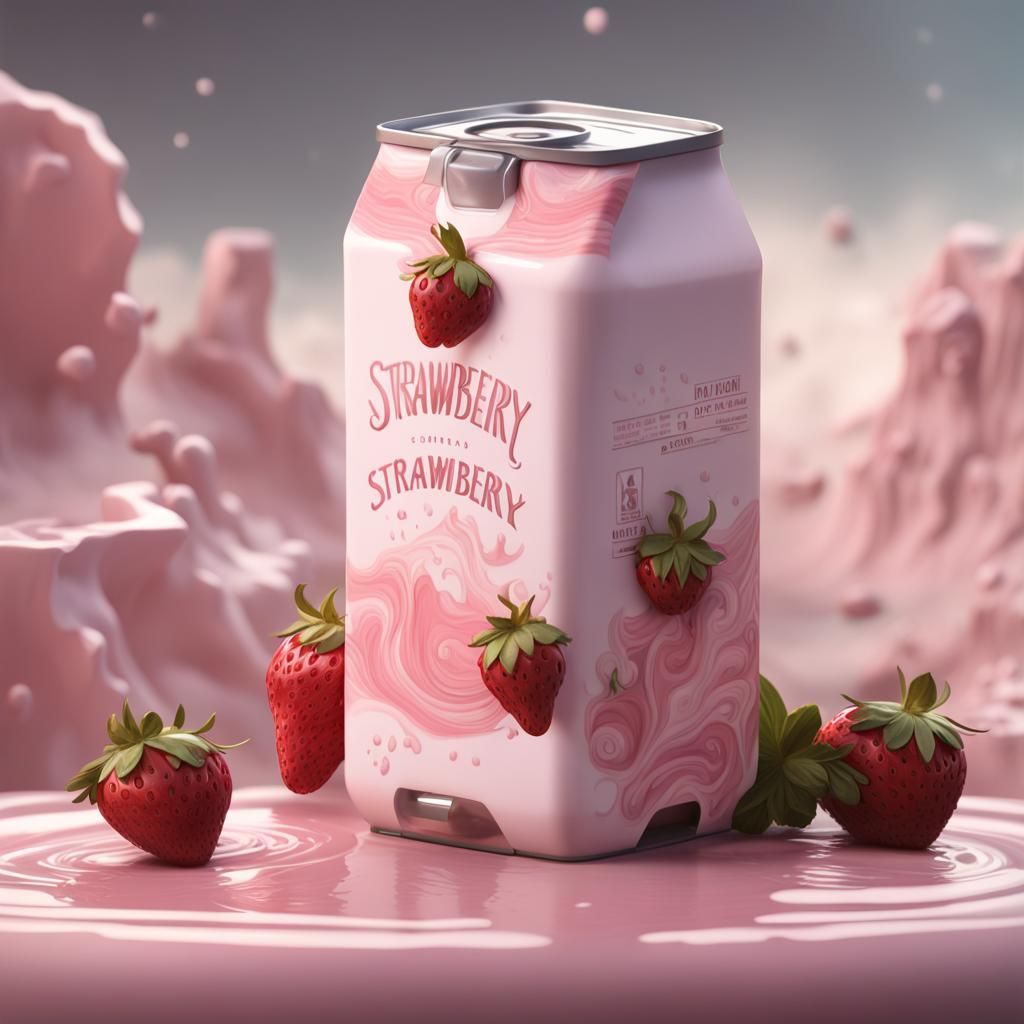 Strawberry Milk Carton with Pink Cow: Fantasy Art