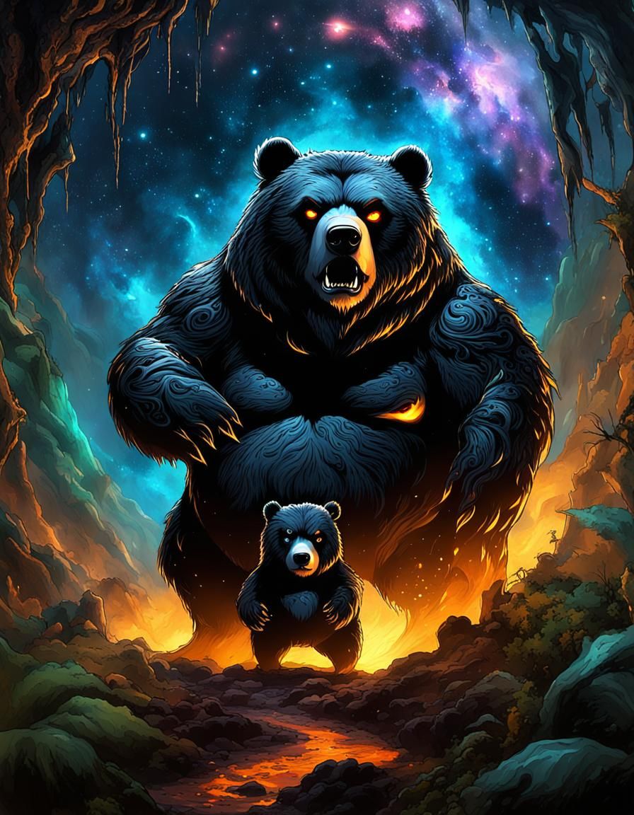 Obese Bear Witch Portrait in Surreal Anime Style