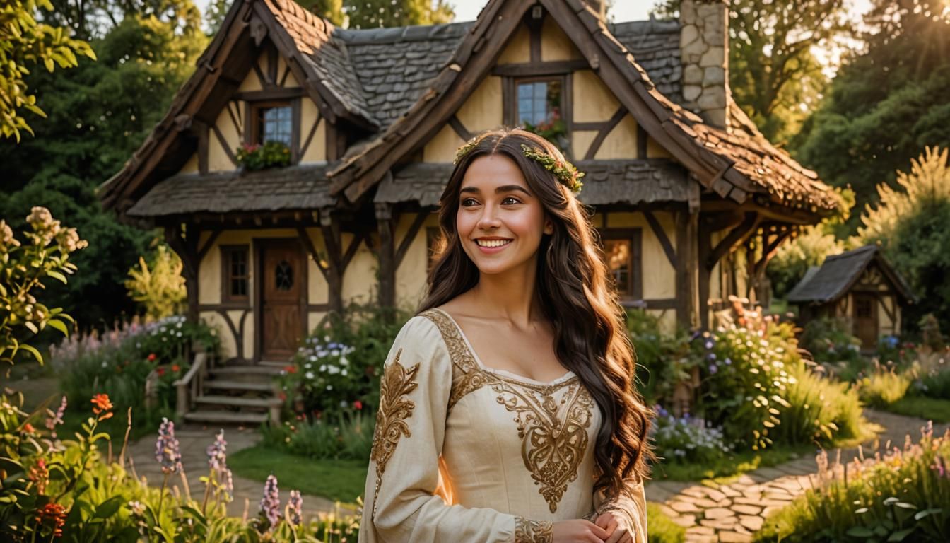 Enchanting Princess Portrait in Elven Cottage Setting