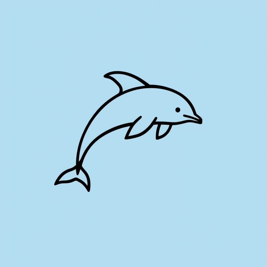 Whimsical Stick Figure Dolphin with Ocean Waves