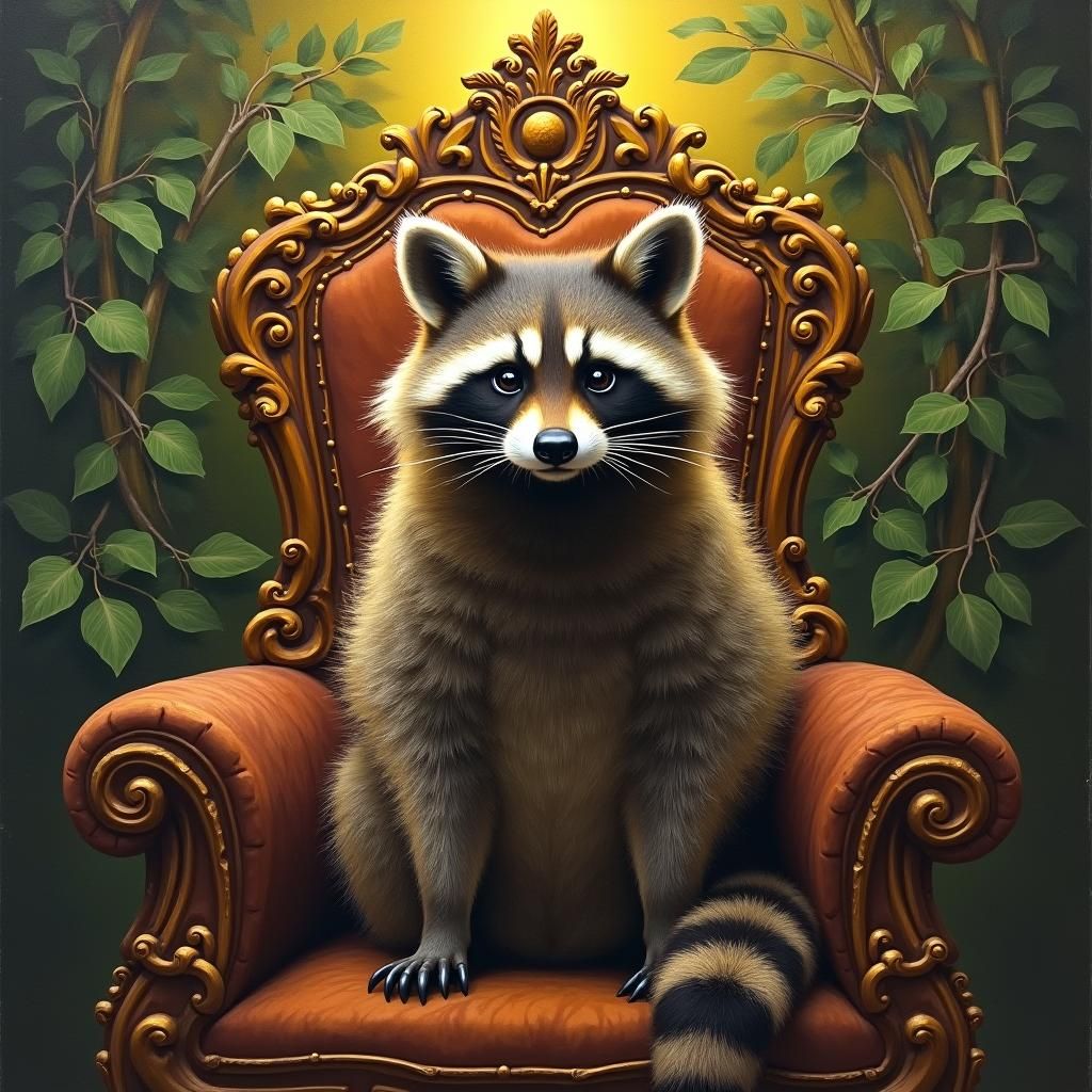 Majestic Raccoon King on Ornate Throne