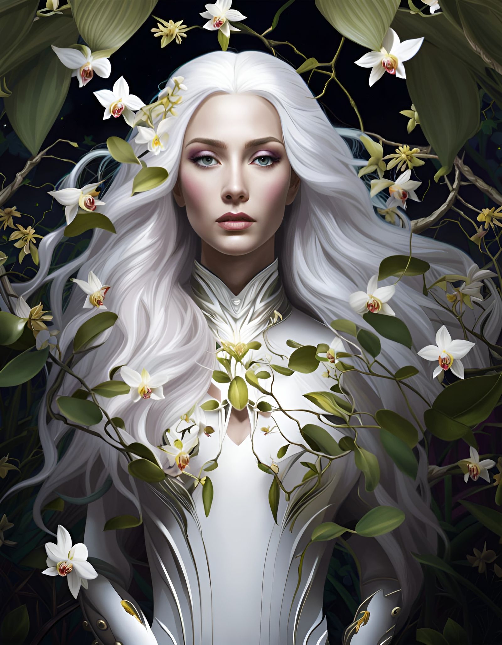 Goddess with Flowers: Hyperrealistic Sci-Fi Art