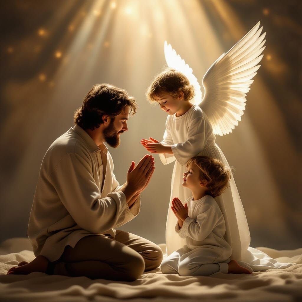 Father and Son's Heavenly Ascent with Angel