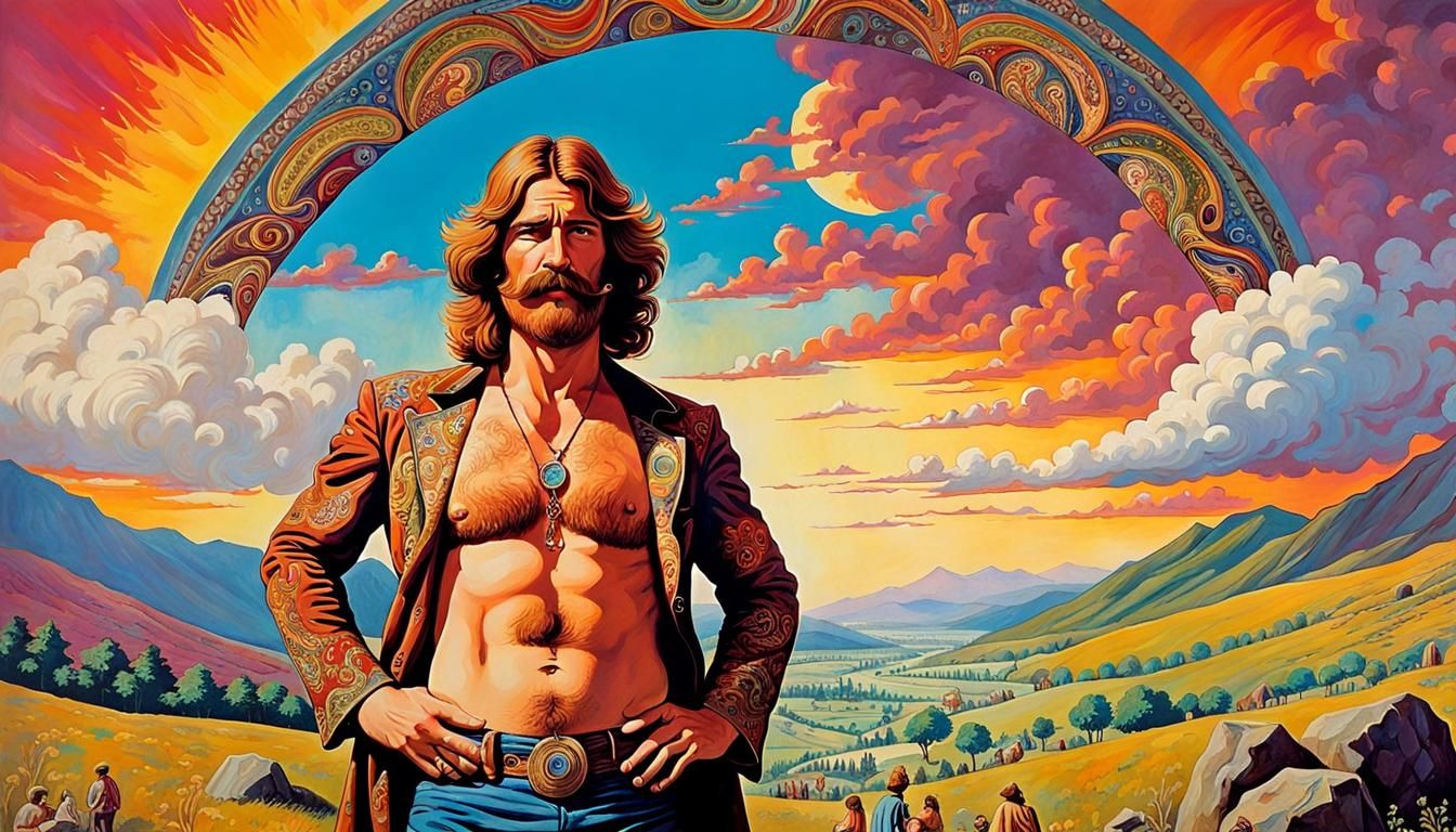 Woodstock Hippie Scene in Pre-Raphaelite Style