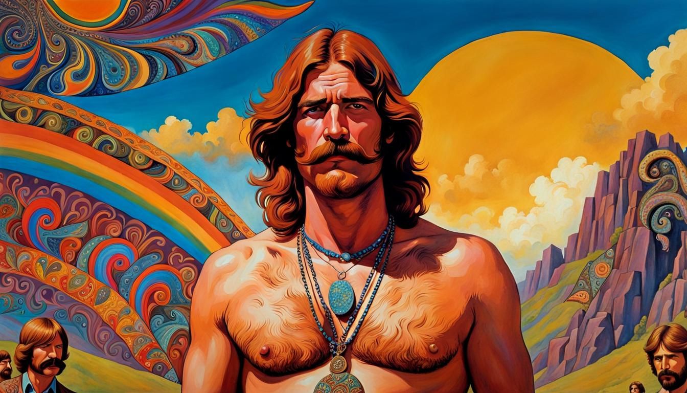 1960s Hippie Scene in Pre-Raphaelite Style