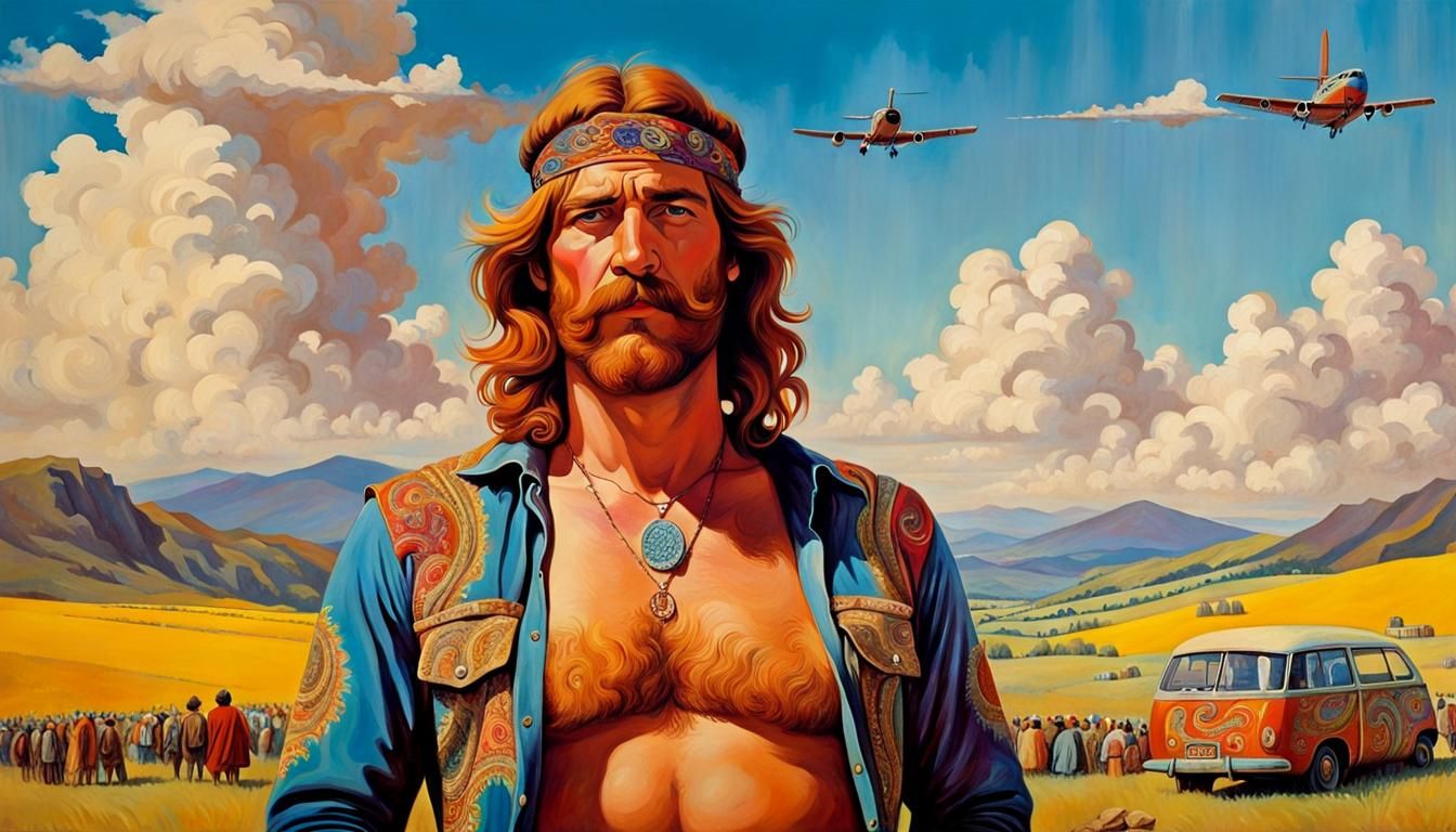 Hippy Scene at Woodstock as Pre-Raphaelite Painting