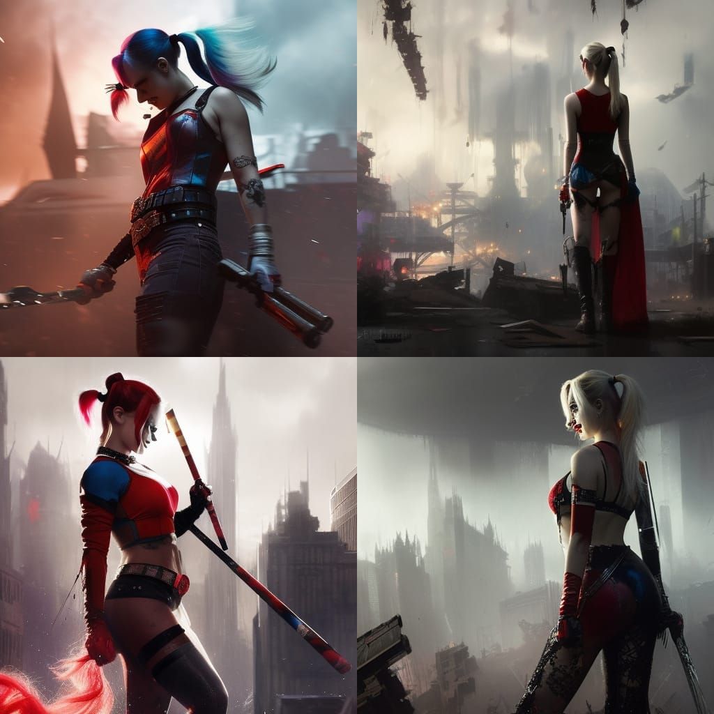 Harley Quinn's Evil Transformation: Oil Painting in Hyperrea...