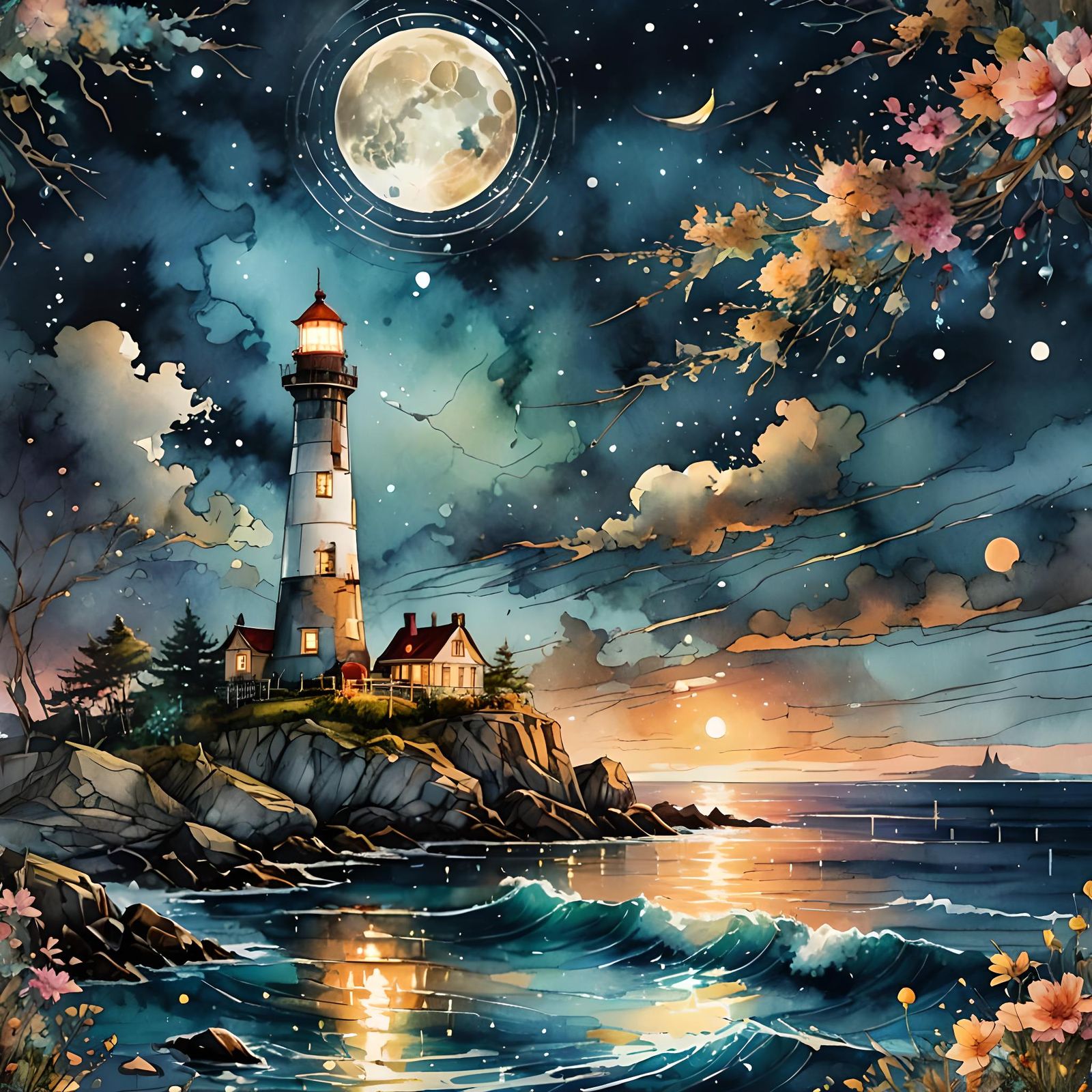 An Evening Lighthouse in Watercolour ..