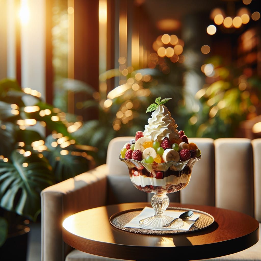 Delicious Ice Cream Sundae with Fruit, Professional Photogra...
