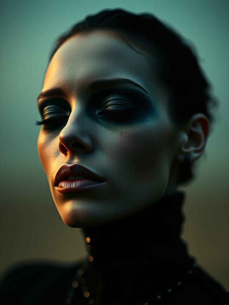 Surreal Cinematic Portrait with Film Grain Effect