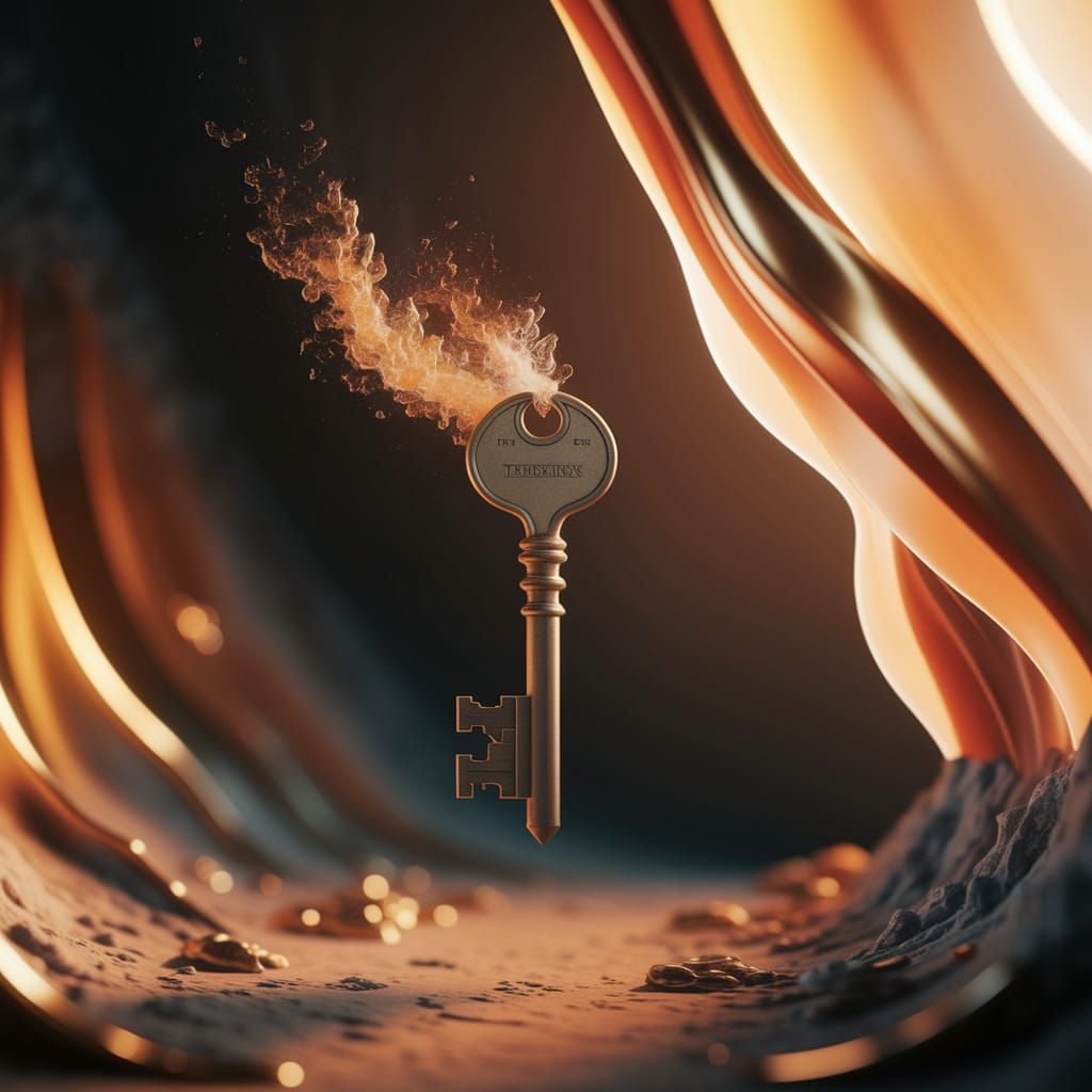 Antique Key Dissolving in Molten Gold Light