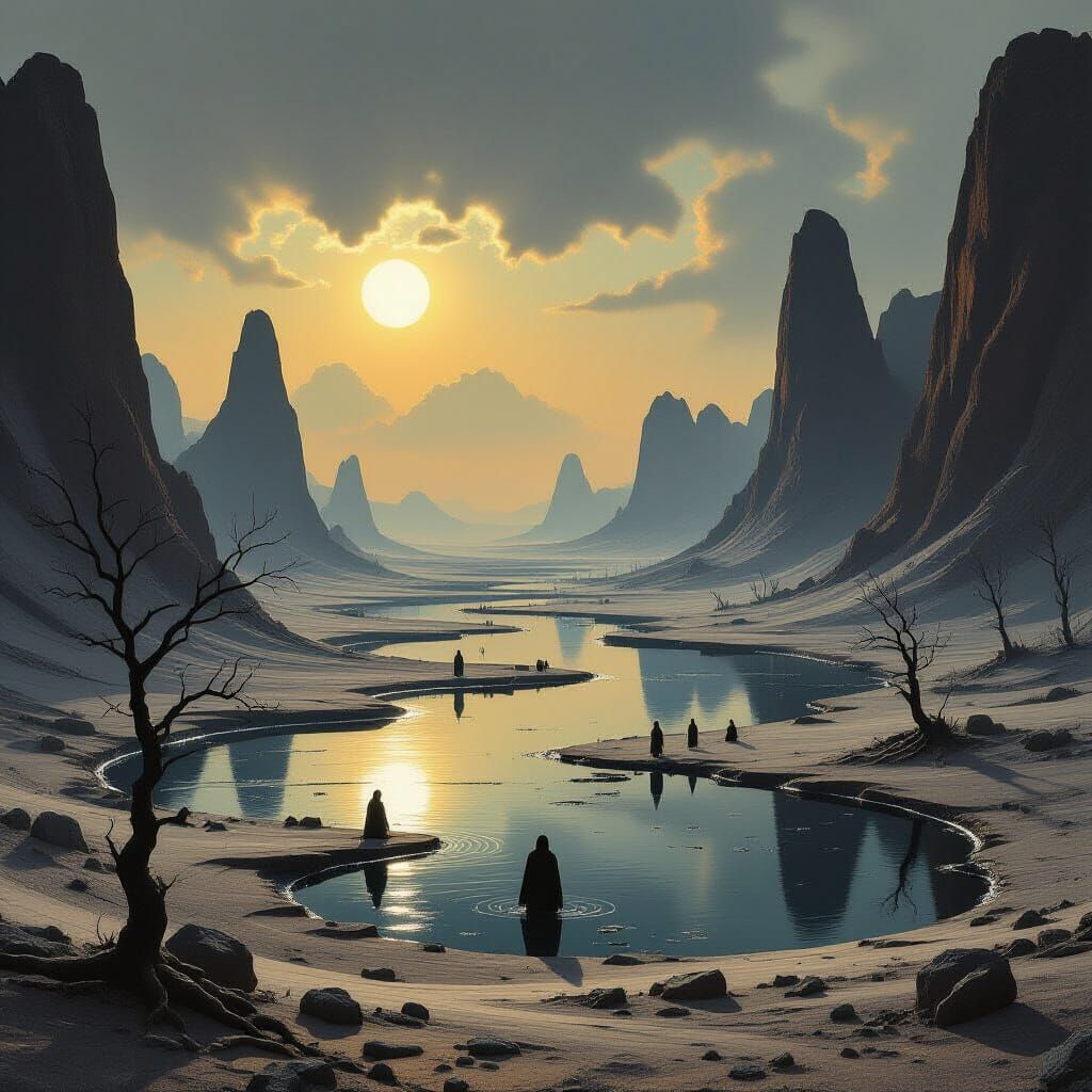 Ominous Nullwell Basin Landscape in Dystopian Style