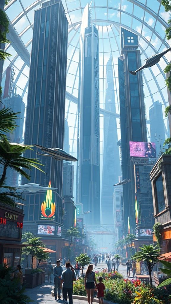 Futuristic Terrarium Cityscape in Vibrant Concept Art Style