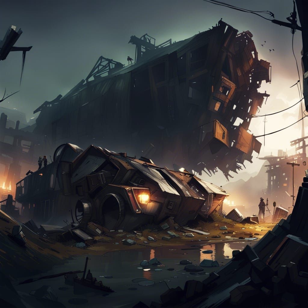 Desolate Post-Apocalyptic Landscape with Vehicle Wrecks