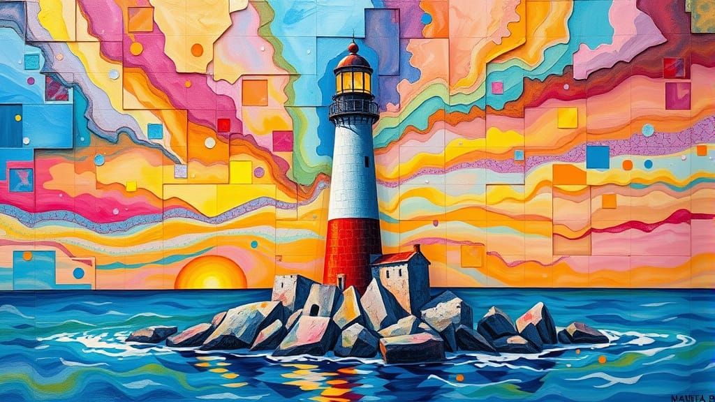 Lighthouse Mosaic with Acrylic Pouring Effect