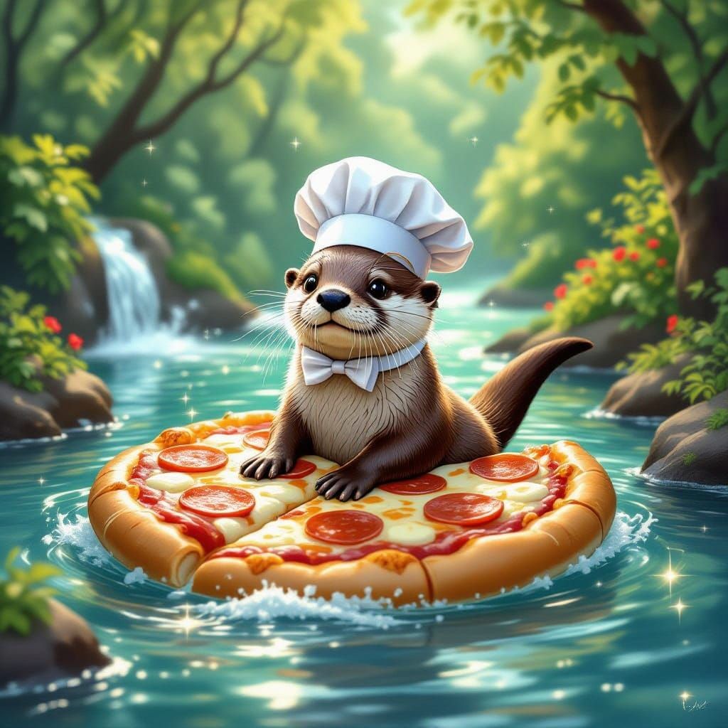 Otter Chef Rides Pizza River in Dreamscape