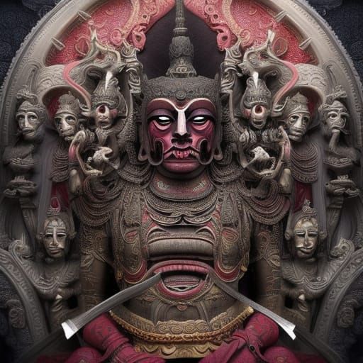 Symmetrical Buddhist God of Death in Digital Painting
