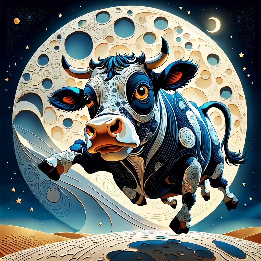 Cow Jumps Over Moon in 3D Optical Illusion