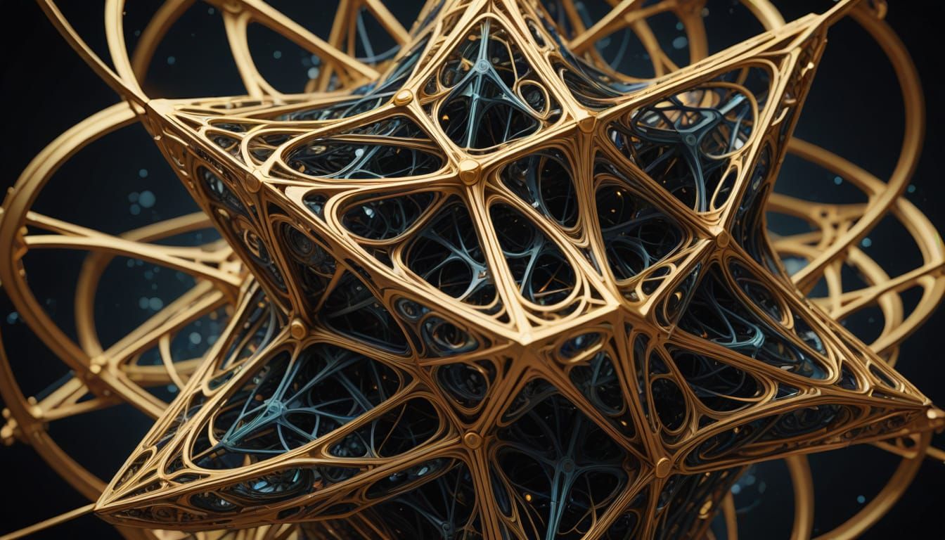 Abstract Fractal Landscape with Golden Helices and Tetrahedr...