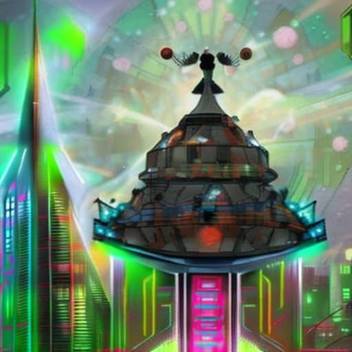 Futuristic Metropolis with Steampunk and Cyberpunk Elements