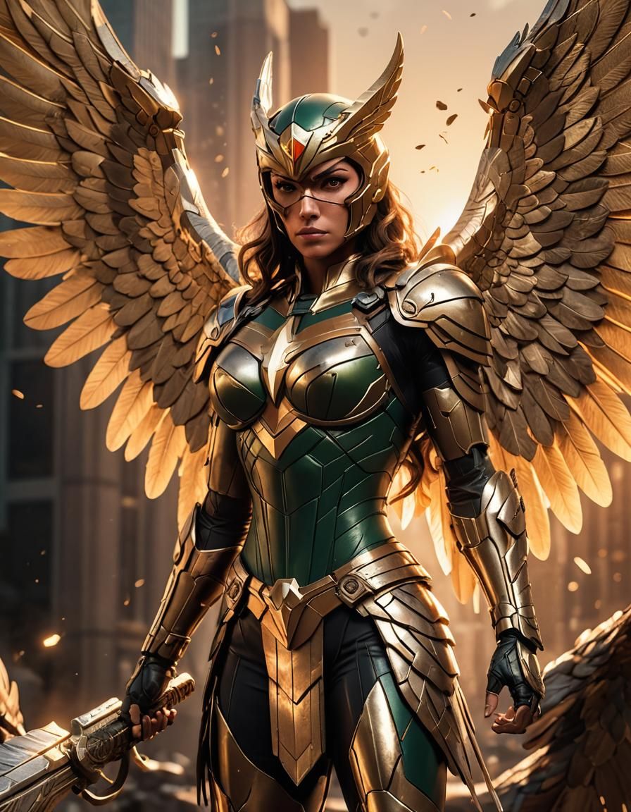 Hawkgirl in Heroic Pose, Anime-Inspired 3D Art