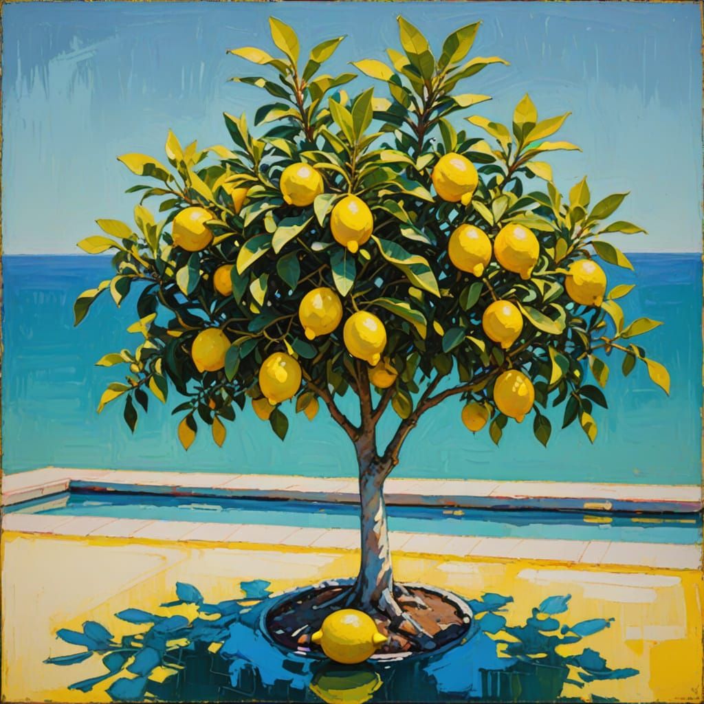 Expressionist Lemon Tree with Neon Accent
