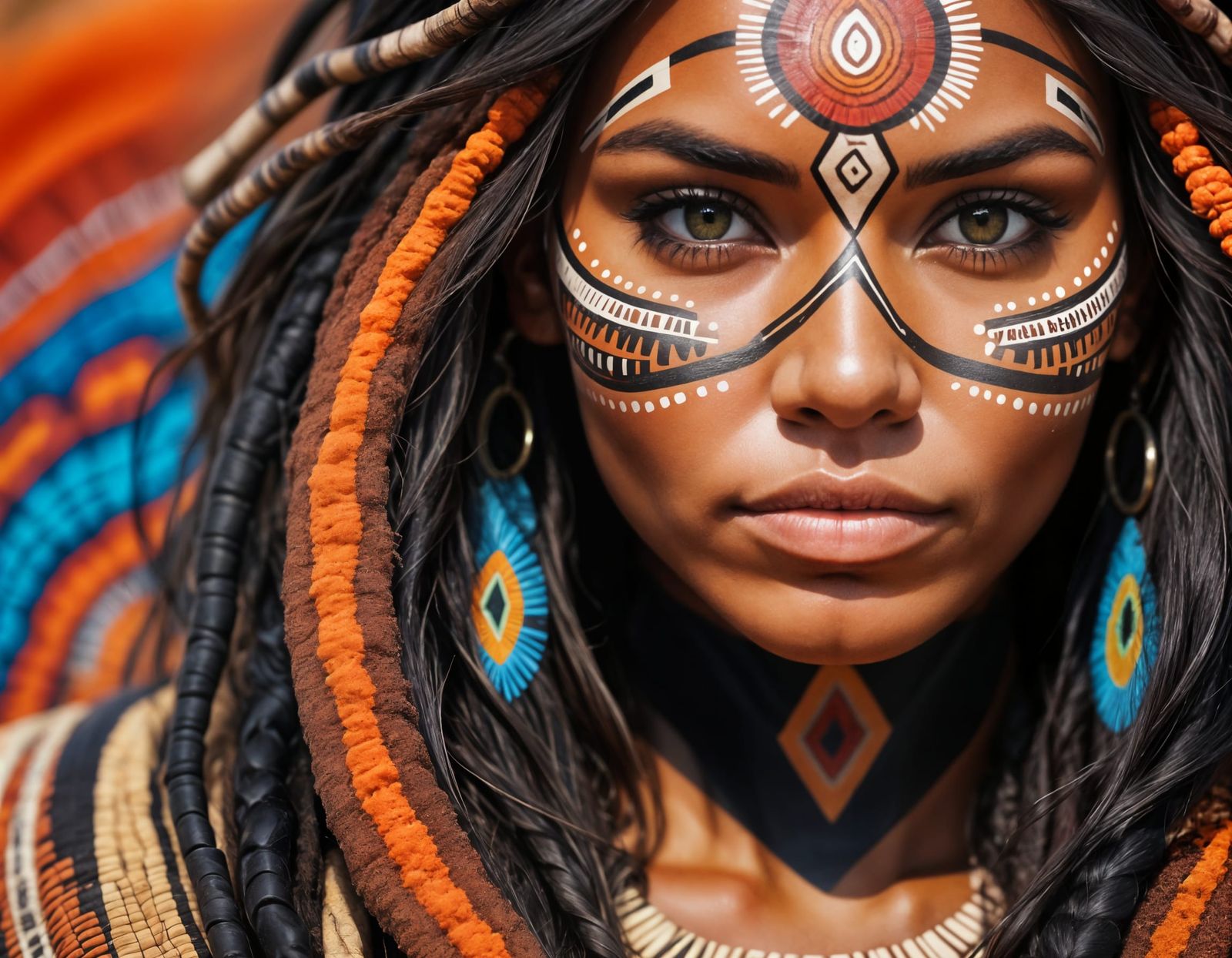 Gorgeous Aboriginal Woman in Desert with Tribal Patterns