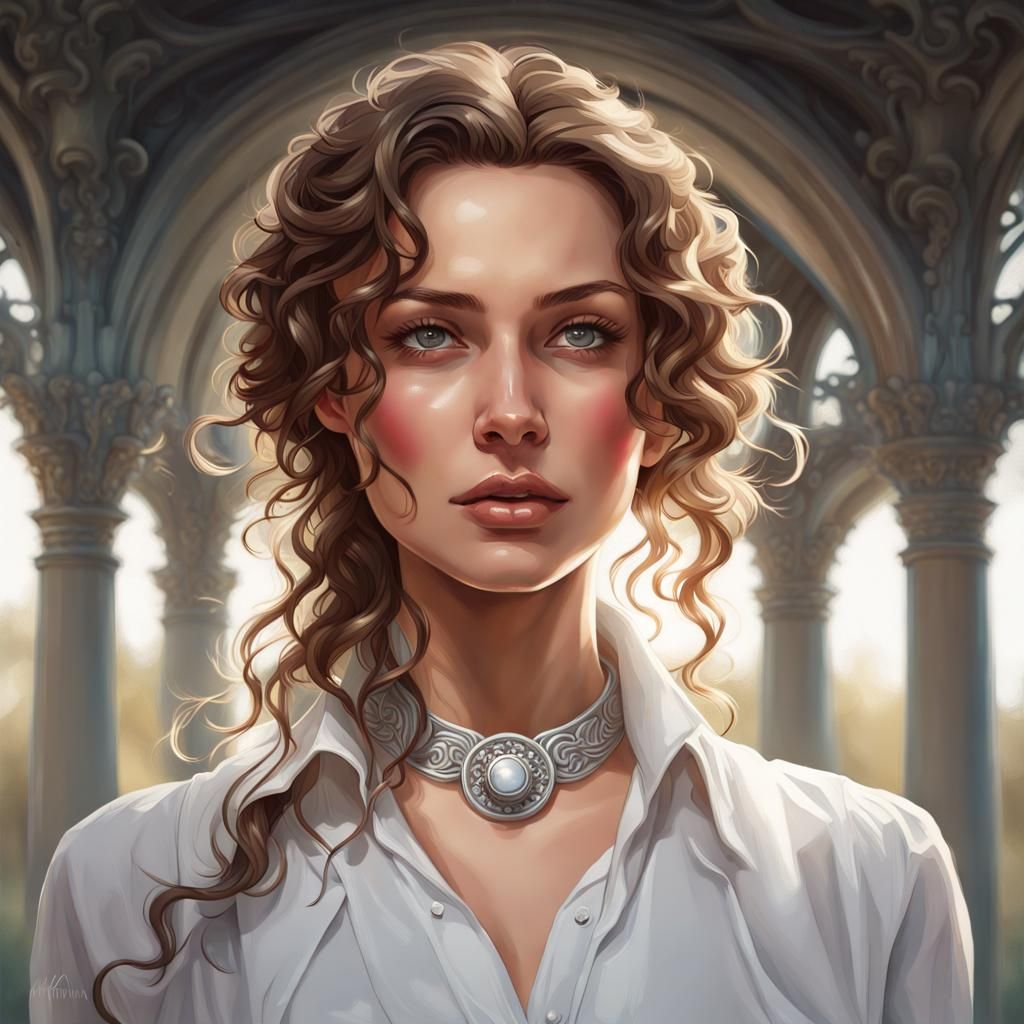 Beautiful Brunette Woman Portrait in Digital Art Style