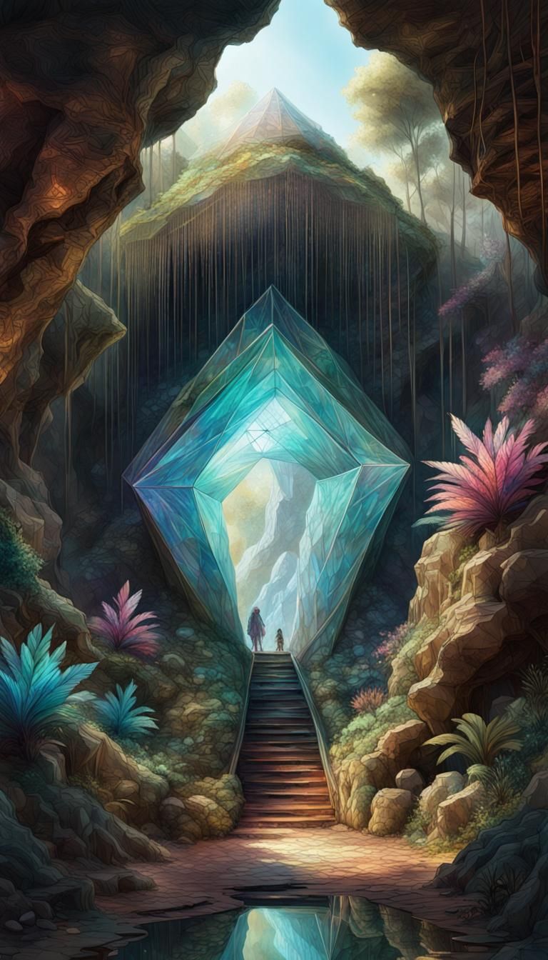 Iridescent Crystal Cave Entrance: Detailed Fantasy Art