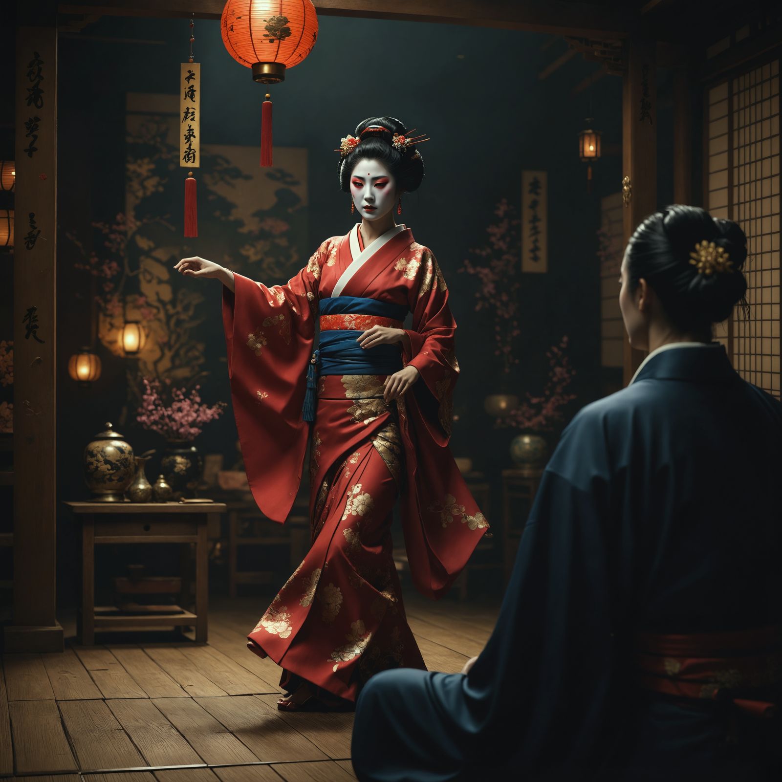 Surreal Geisha Dances in a Fantastical Realm