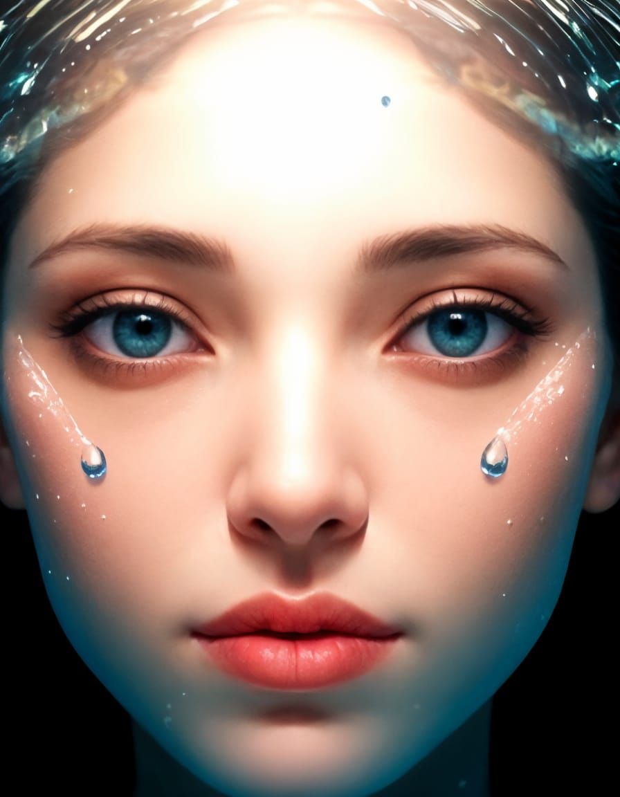 Underwater Woman Portrait with Water Droplets: Photorealism